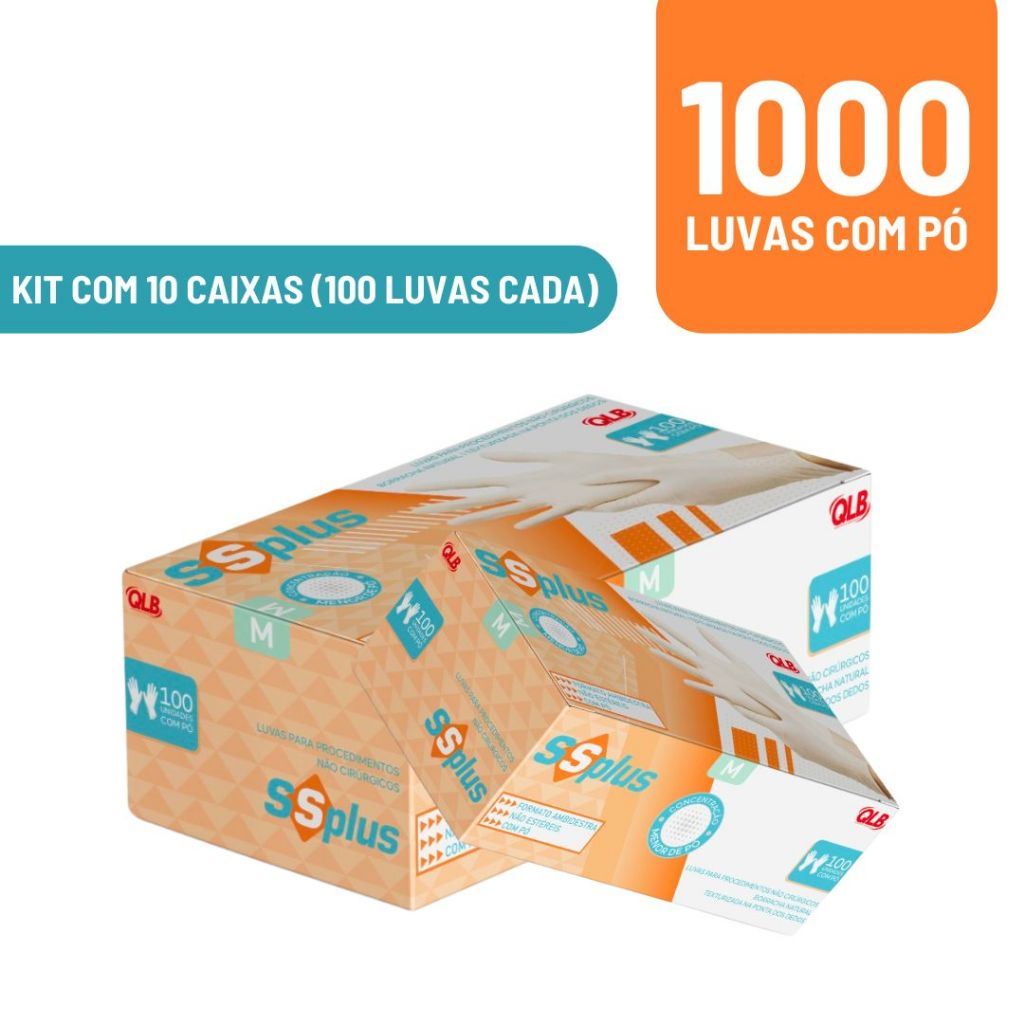 Kit de Luva de Látex  Para Procedimento Não Cirúrgico com pó SSPLUS Branca c/100 Unidades