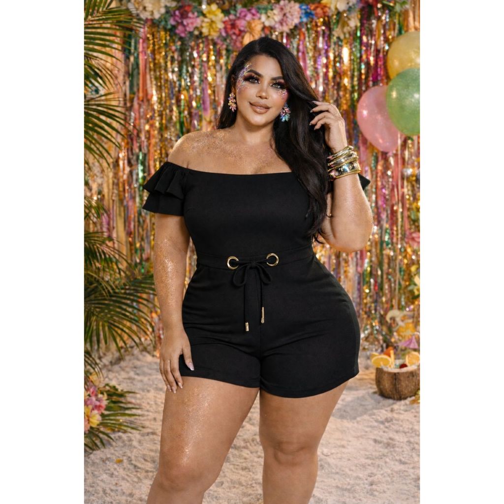 Conjunto Plus Size Feminino Ombro a OmbroREF:08  – Moda Verão Elegante e Confortável com Manga Babado em Oferta na Shopee