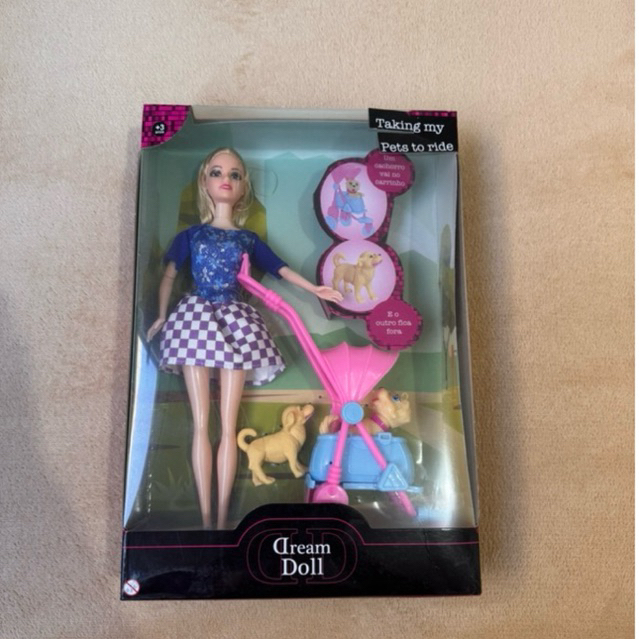 Boneca Dream Doll com Pets e Carrinho Brinquedo Infantil Brinquedo Menina Boneca com Carrinho