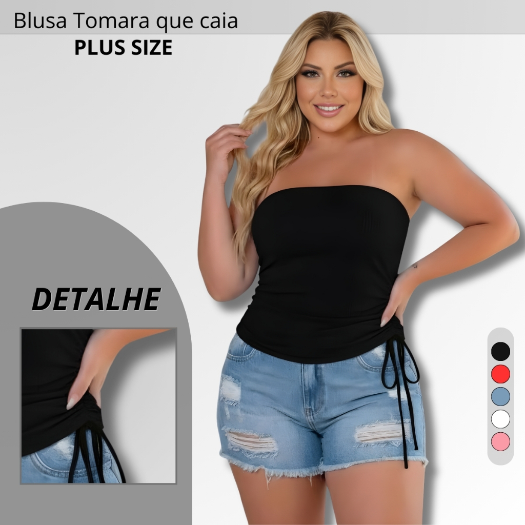 Blusa Feminina Tomara Que Caia Canelado Plus Size em Oferta na Shopee