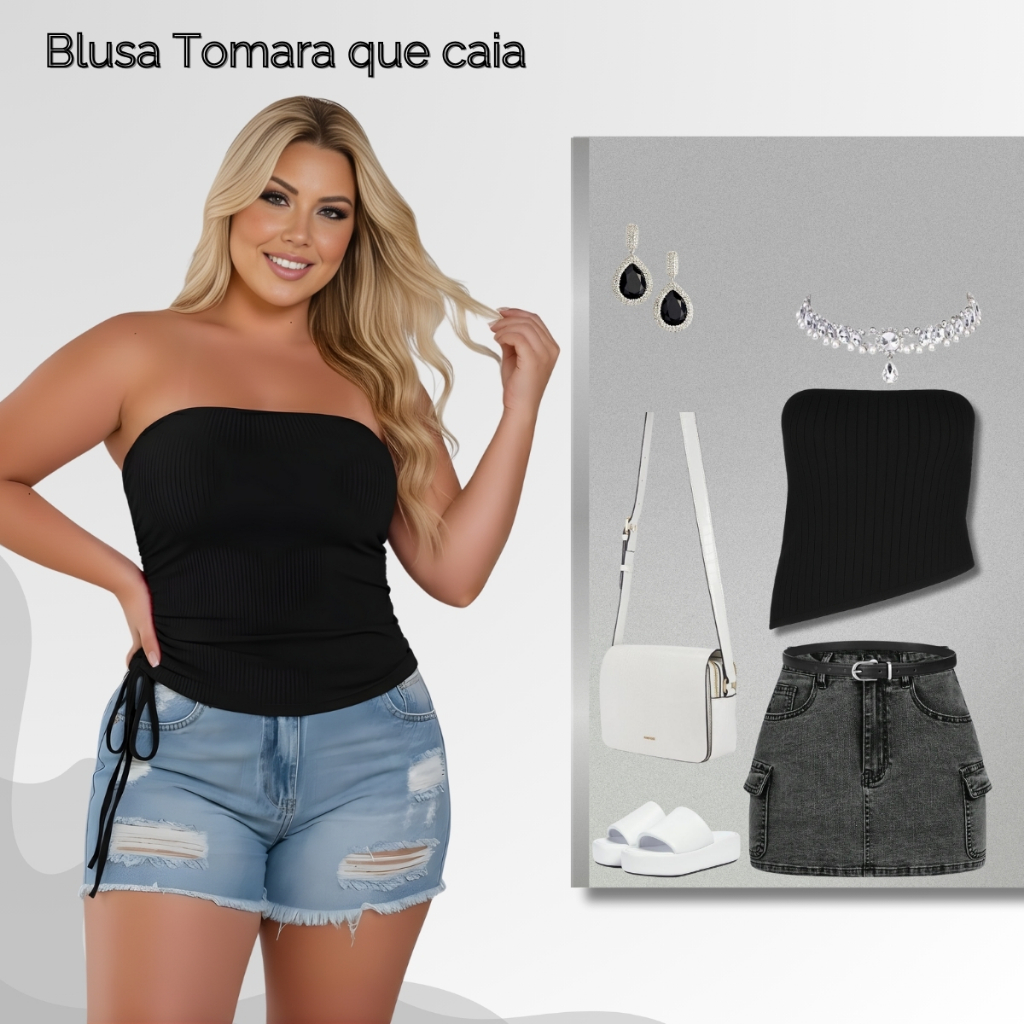 Blusa Feminina Tomara Que Caia Canelado Plus Size