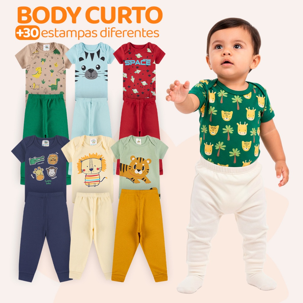 Kit 6 Peças de Roupas para Bebê Menino (3 Body Curto + 3 Calça Mijão) Kit 3 Body Roupa Infantil Bebê em Oferta na Shopee