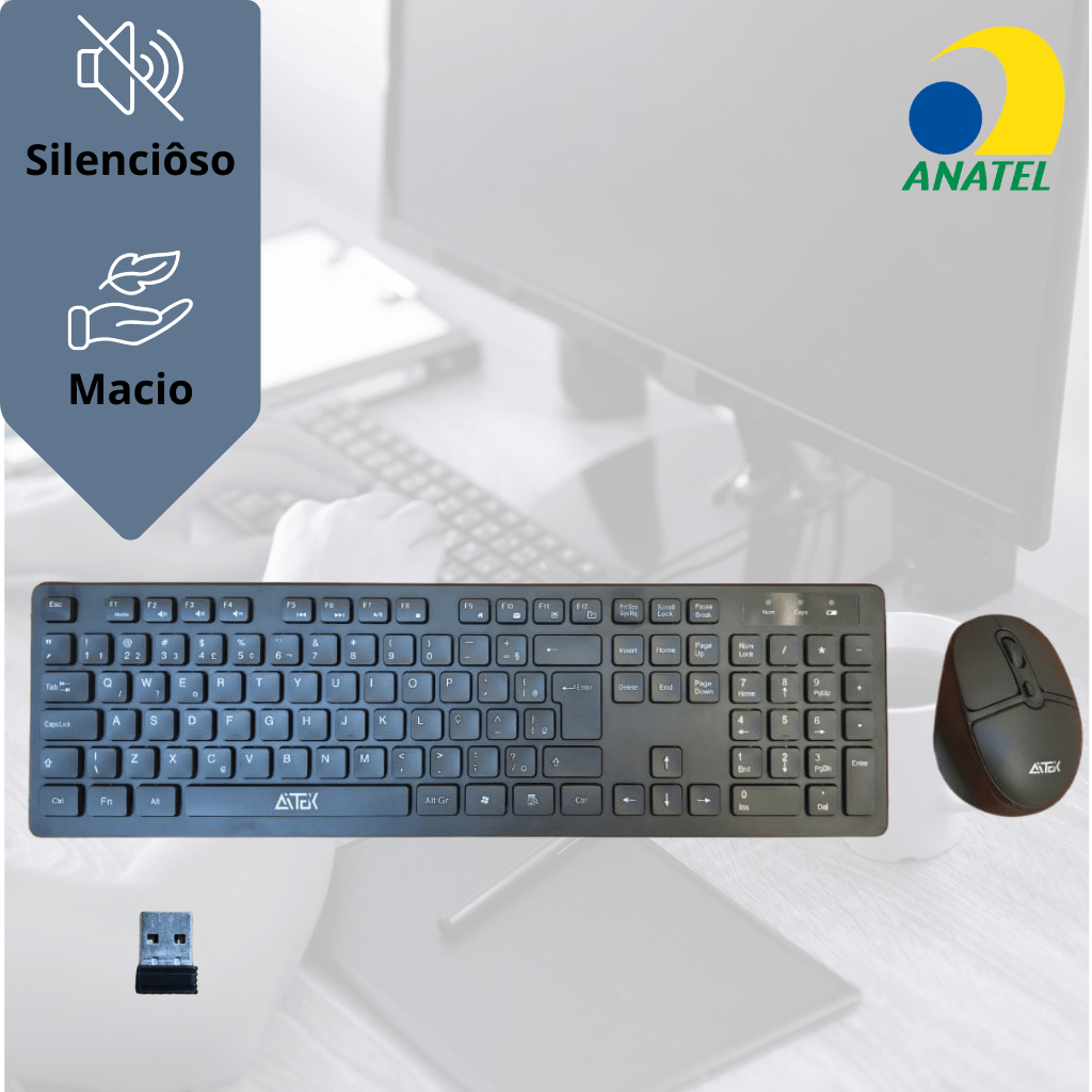 Kit Teclado e Mouse Macio Sem Fio Silencioso ABNT2 em Oferta na Shopee