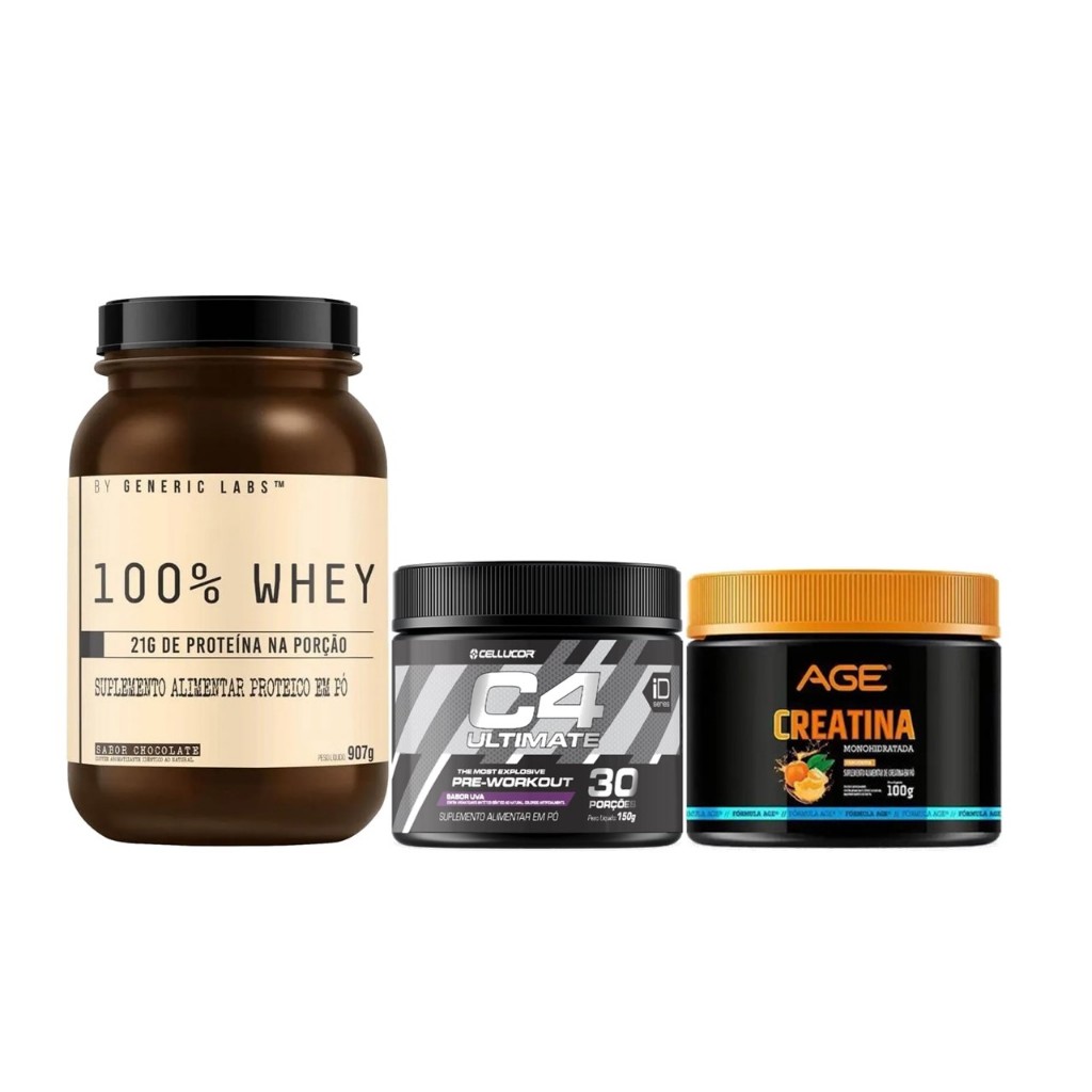 Kit Pride Whey Protein 900g + Creatina 100g + Pre Treino c/ alanina 150g Sabores