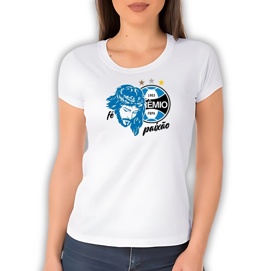 Camisa Do Grêmio Feminina Jesus Fé e Paixao / Camiseta T shirt