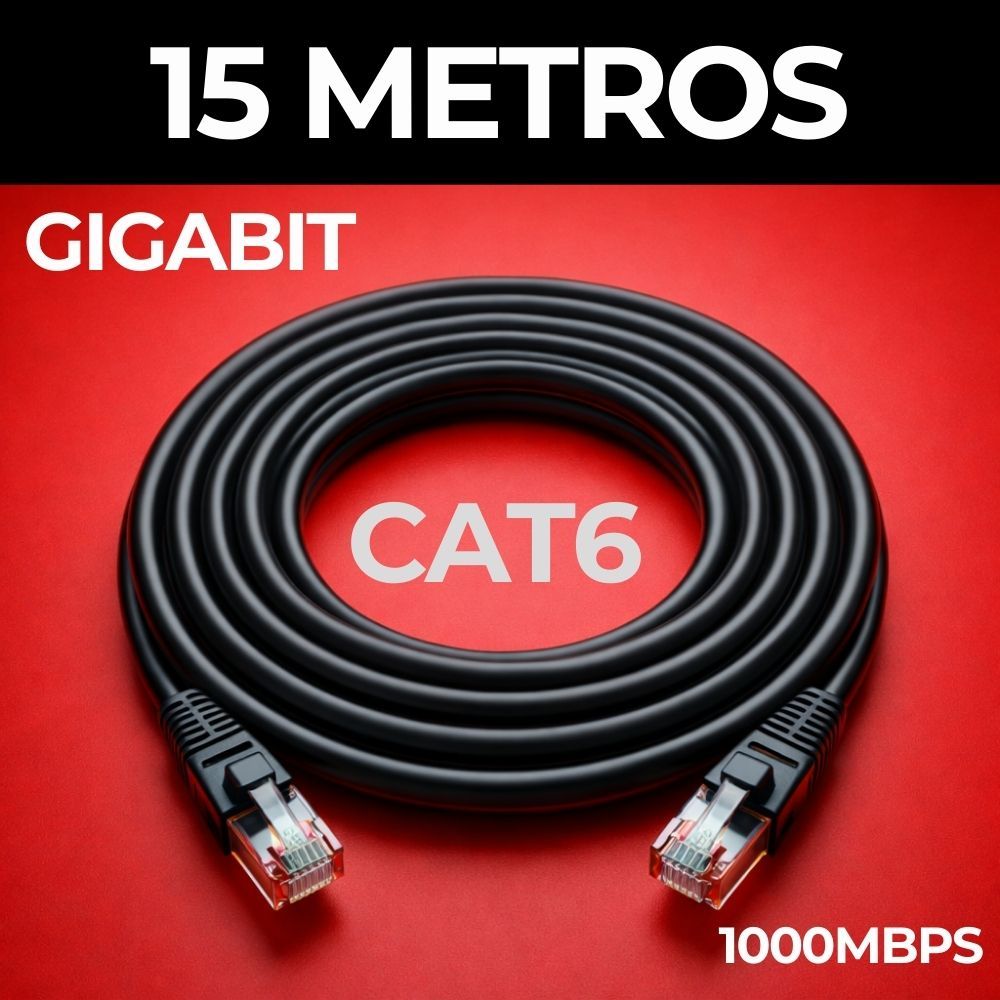 CABO DE REDE CAT6 15 METROS PRETO GIGABIT ULTRA VELOCIDADE em Oferta na Shopee