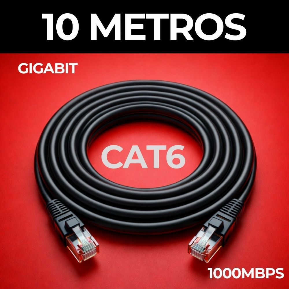 CABO DE REDE CAT6 10 METROS PRETO GIGABIT ULTRA VELOCIDADE em Oferta na Shopee