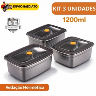 Pote Inox com Tampa hermética 1200ml Grande Vasilha Marmita Multiuso Freezer Alimentos Cozinha Organização Fitness em Oferta na Shopee