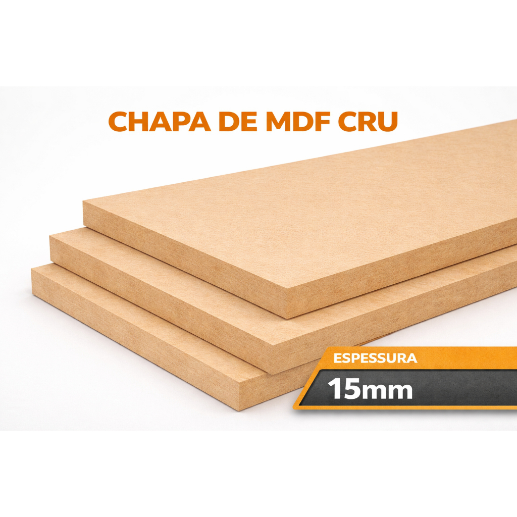 Chapa MDF Cru 15mm – Prateleira Sem Furação | Várias Medidas - Sem Suporte