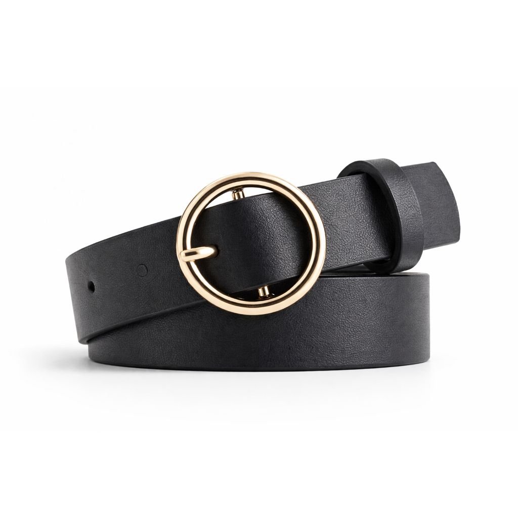 Cintos Cinto feminino couro largo preto redondo Basico Fivela Redonda
