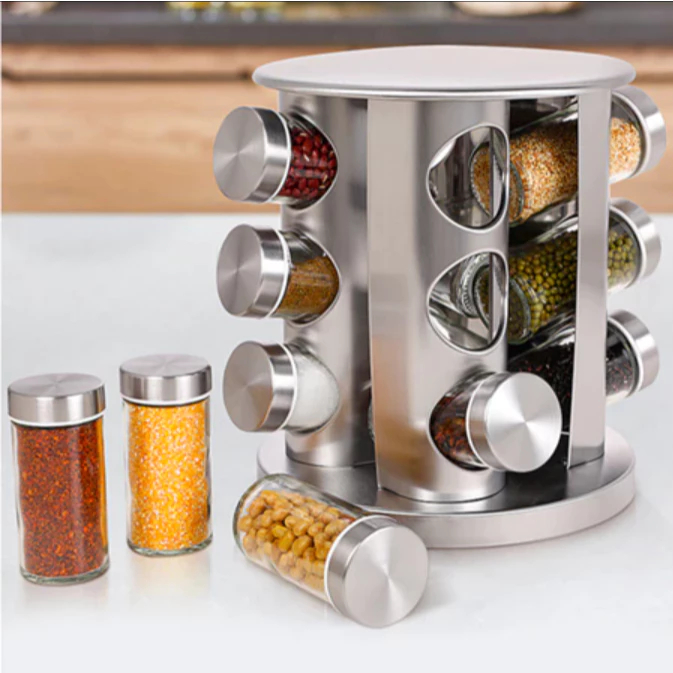 Porta Tempero Redondo Condimento Inox 12 Potes Suporte Giratório Decoração Caneta Etiqueta Promoção em Oferta na Shopee
