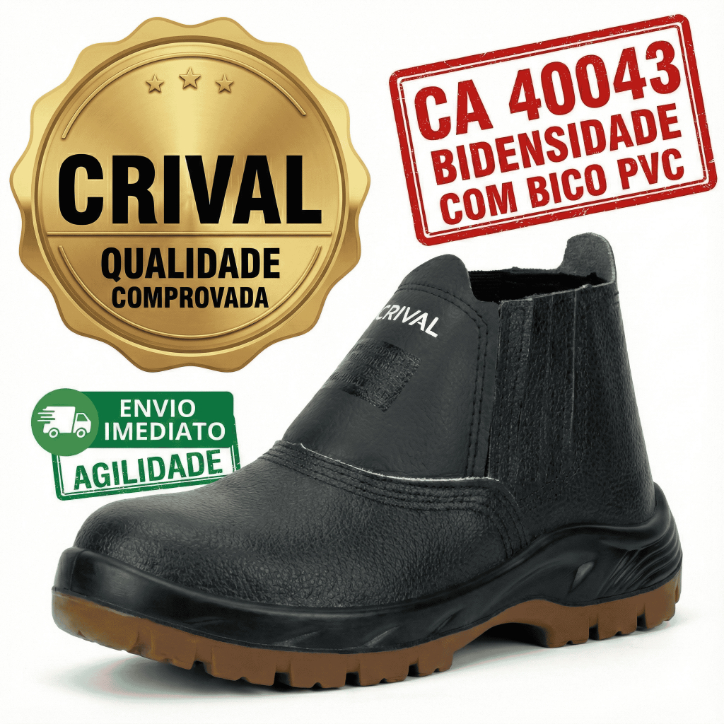 Botina Crival Bota de Segurança em Couro Bidensidade Bico de PVC Leve Confortável COM CA RESISTENTE