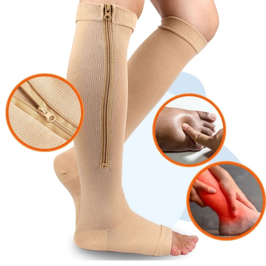 Par Meia Média Compressão Varizes Pernas Cansadas Inchaço Dores 3/4 Zíper 20-30 Mmhg Compressão Unissex