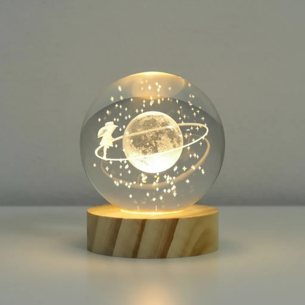 Luminária Menina na Lua Bola De Cristal Abajur Mesa Quarto em Oferta na Shopee