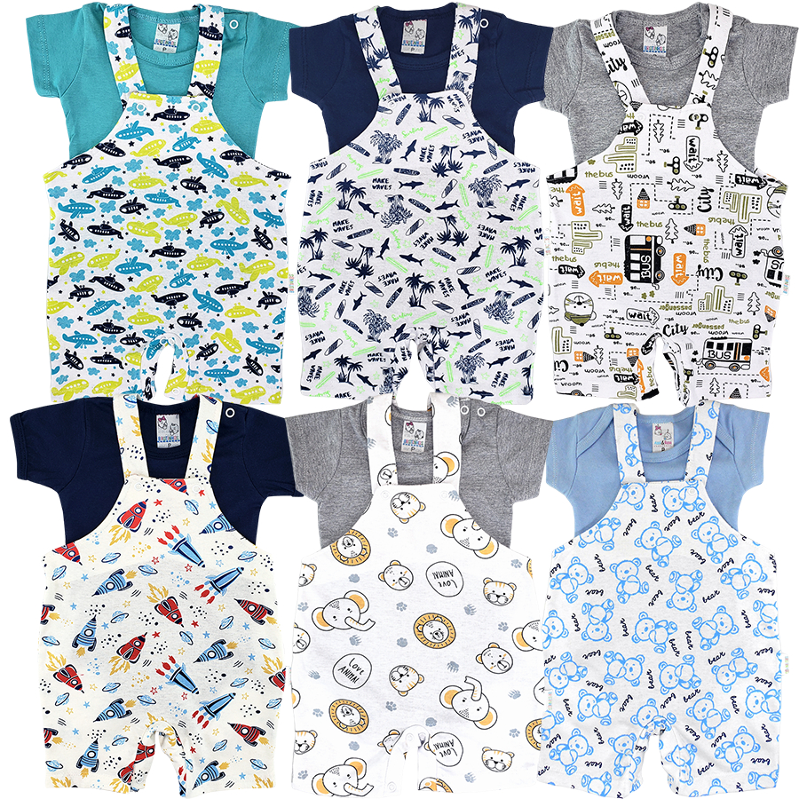 Roupinha Bebê Jardineira De Malha Com Body Curto Menino Algodão Estampado em Oferta na Shopee