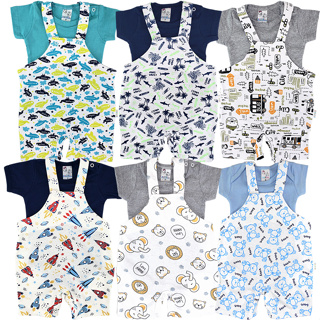 Roupinha Bebê Jardineira De Malha Com Body Curto Menino Algodão Estampado em Oferta na Shopee