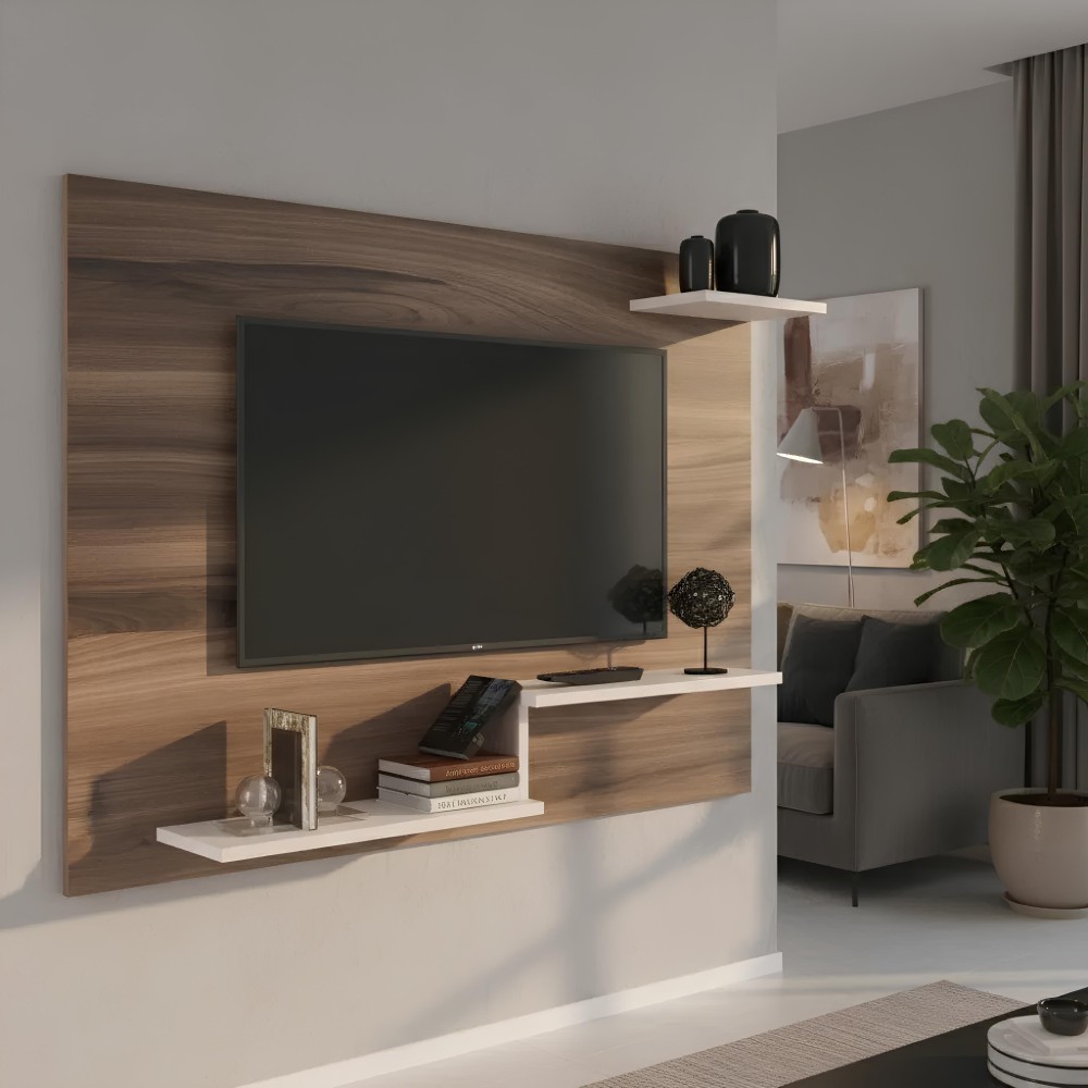 Painel para TV até 43 Polegadas 3 Prateleiras Denver 110cm Nogueira/Off White - J Carvalho em Oferta na Shopee
