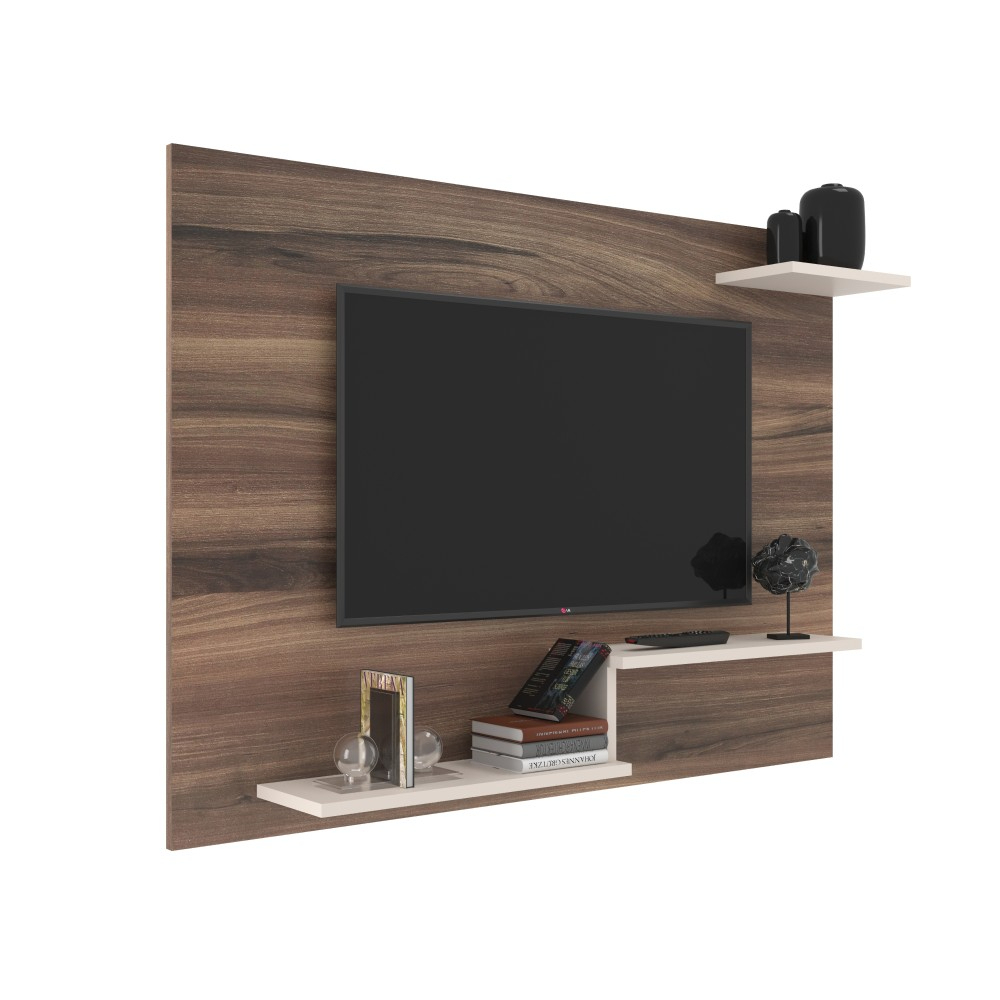 Painel para Sala TV até 43 Polegadas 3 Prateleiras Denver 110cm Nogueira/Off White - J Carvalho