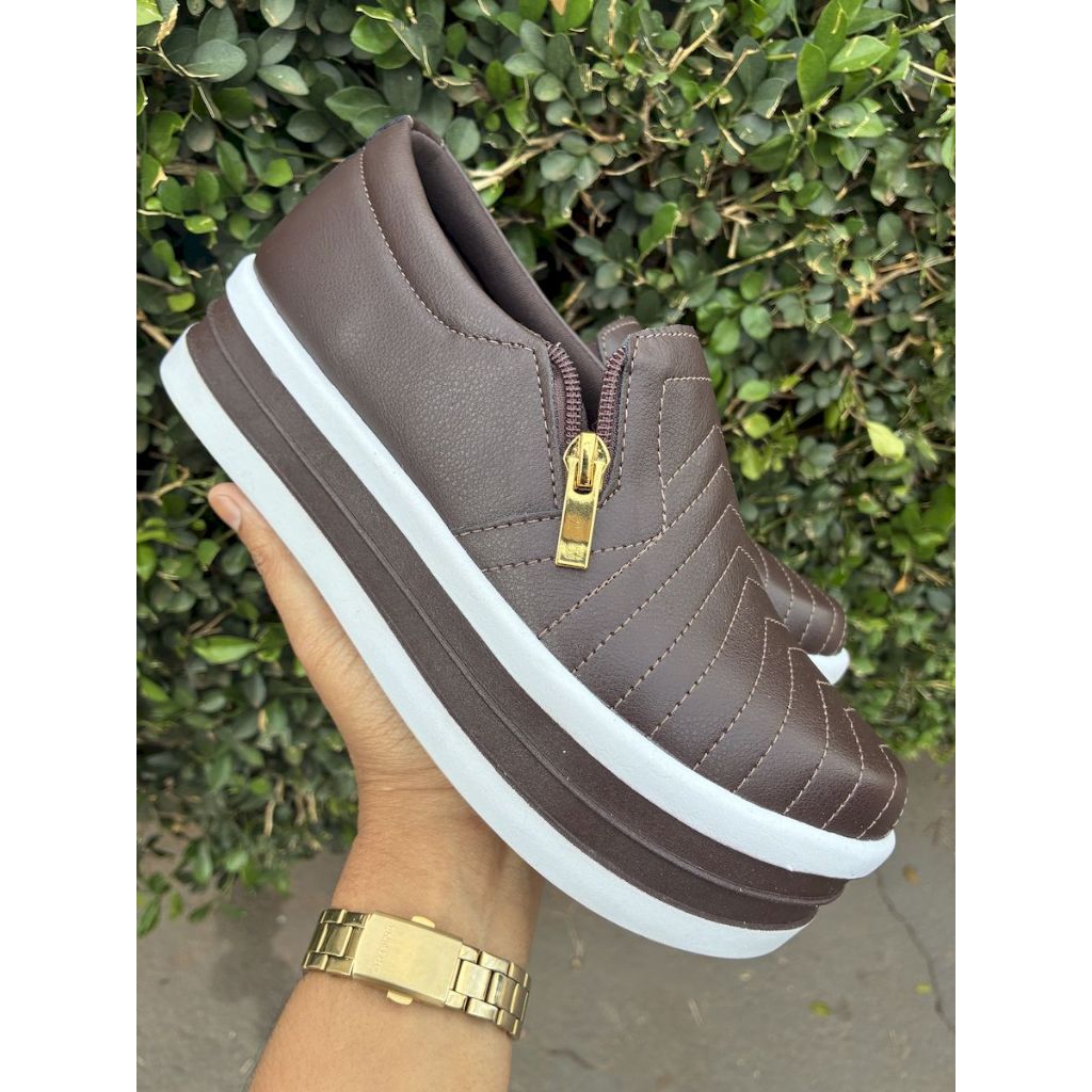 Tênis Feminino Slip On Plataforma Iate Sola Alta Casual  Mais Alta Zíper Cost frontal Ana bela 2026