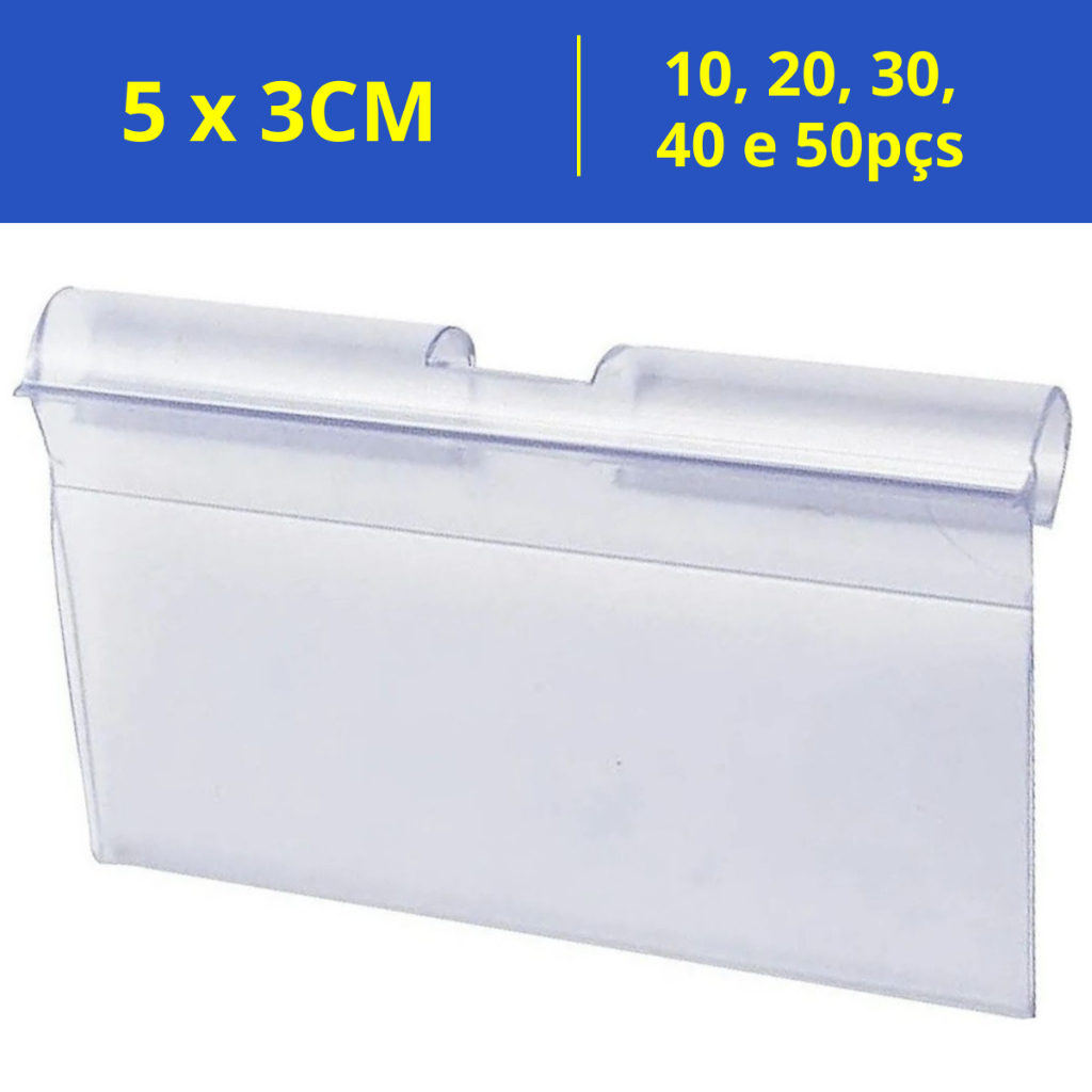Kit Porta Etiqueta Porta Preços P/ Gancho Expositor Peg board 5x3cm em PVC (10, 20, 30, 40 e 50pçs)