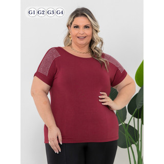 Blusa Plus Size Strass Ombro Elegante Casual Moda Feminina Strass Dia a Dia Grande