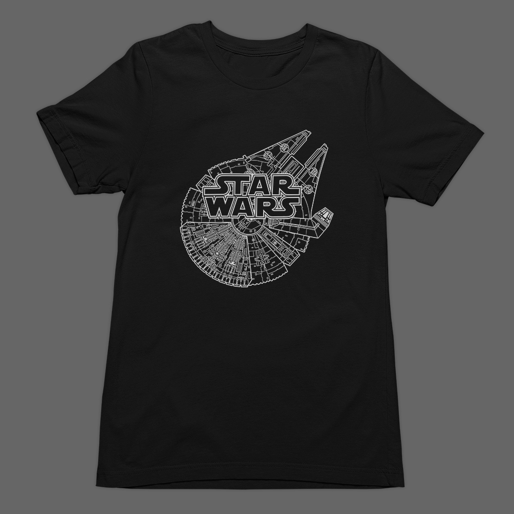 Camiseta Básica Star Wars Millenium Falcon Nave Espacial Filme Ficção Científica Disney Unissex