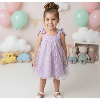 Vestido Infantil Tule com Florzinhas Luxo Festa Formatura Batizado Casamento Daminha em Oferta na Shopee