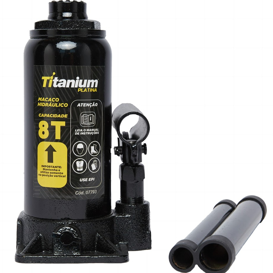 Macaco Hidráulico Tipo Garrafa 8 Toneladas Titanium Platina – Reforçado e Profissional em Oferta na Shopee