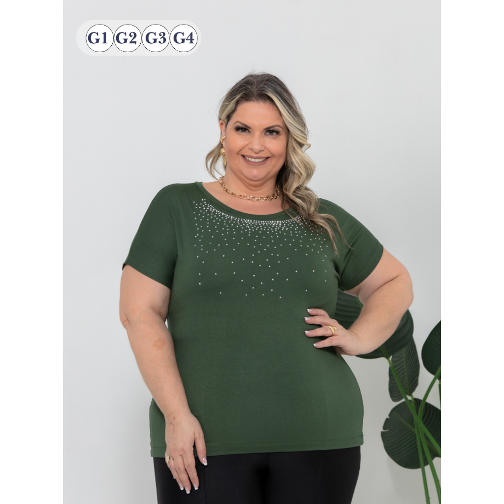 Blusa Plus Size Chuva Em Strass no Colo Elegante Confortável Dia a Dia Trabalho Casual