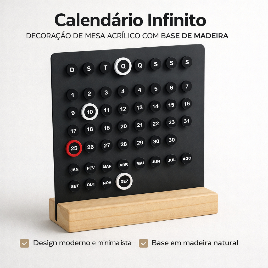 Calendário Preto Permanente De Messa Acrílico Com Base De Madeira em Oferta na Shopee