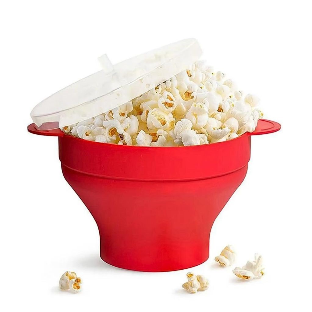 Pipoqueira Micro-ondas de Silicone Balde Pipoca Redonda Tampa Livre BPA