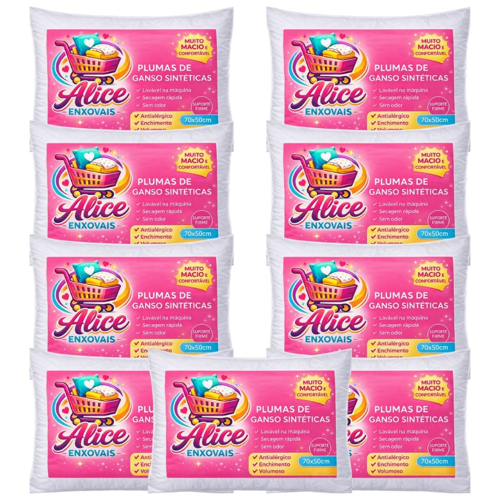 Combo Com 6,7,8 Travesseiro Penas e Plumas de Ganso 70x50cm Para Cama Branco Fácil de Limpar