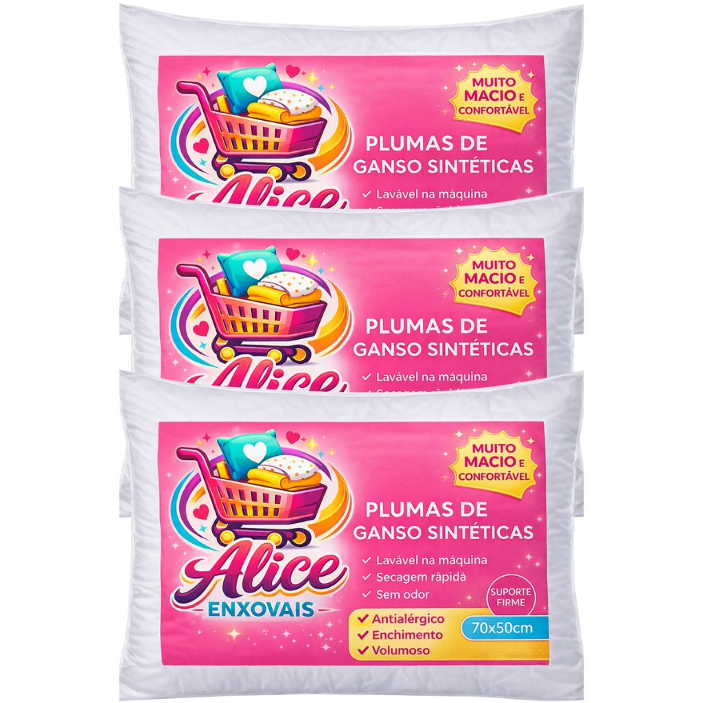 Kit 3 - 6 Travesseiros  Penas e Plumas de Ganso Para Cama Macio Antiácaro Antialérgico