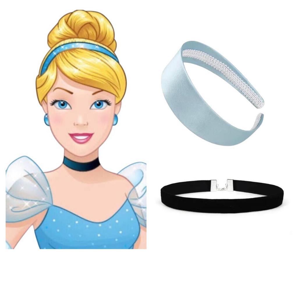 Kit Tiara Arquinho Cinderela Ella + Colar Diadema Seda Azul