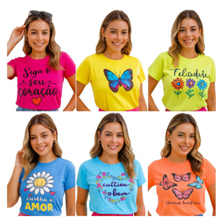 Kit 2 Blusa Feminina Baby Look Gola Redonda Manga Curta 100% Algodão-Kit com 2 ou 1  T-shirt Feminina Sortidas em Oferta na Shopee