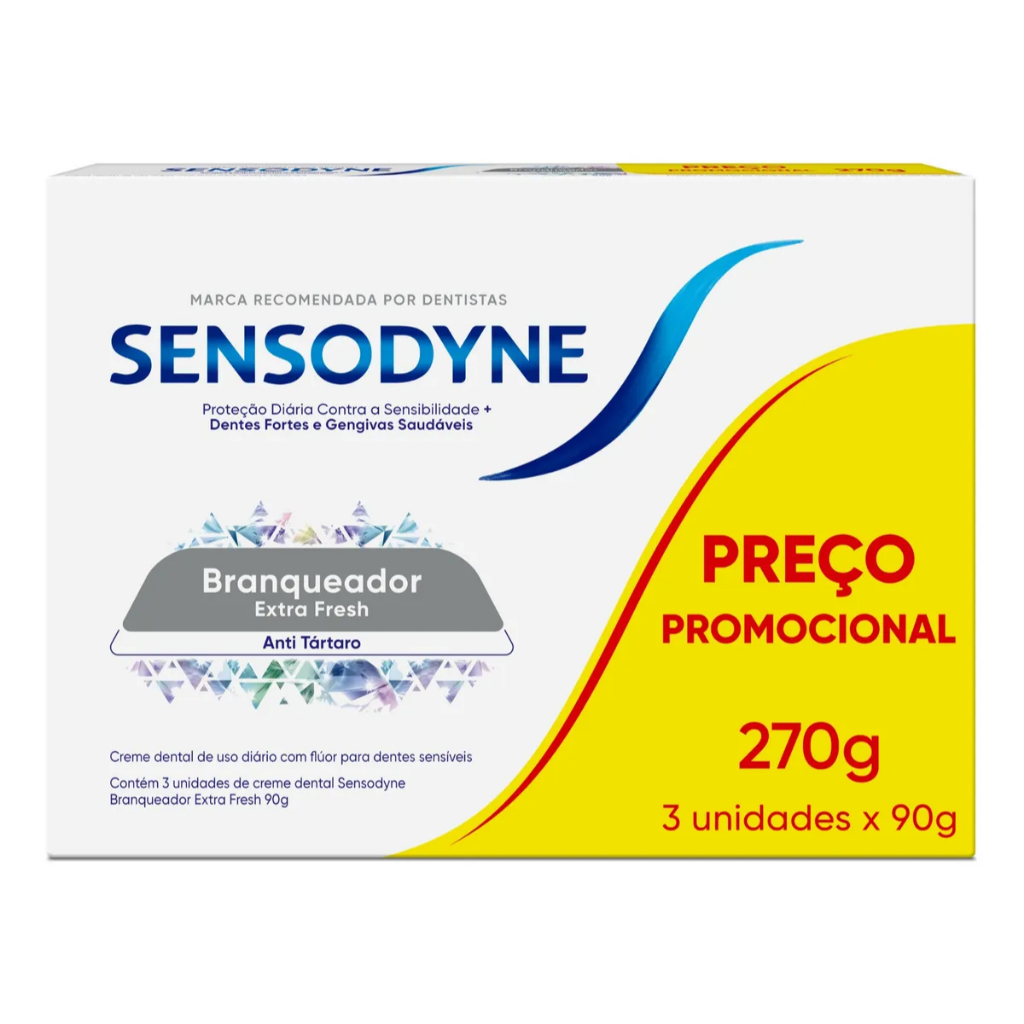 Creme Dental Sensodyne Branqueador Leve 3 Pague 2 Pasta de Dente Extra Fresh, Anti Tártaro