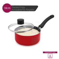 Panela De Arroz Antiaderente 18Cm C/ Tampa De Vidro Vermelha
