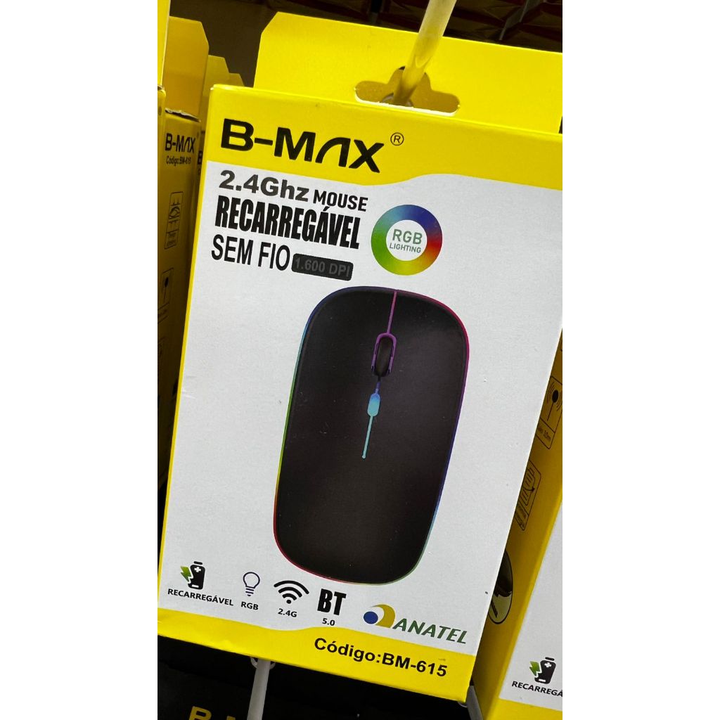 Lindo Mouse Sem Fio RECARREGÁVEL B-Max 2.4Ghz 1.600 DPI RGB Notebook PC Videogame SEM PILHAS *** EXCELENTE ***