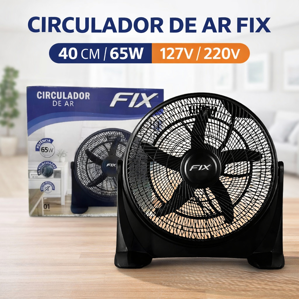 Circulador de Ar Ventilador de Chão 40cm Ajustável 3 Velocidades Motor Silencioso
