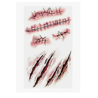 Adesivos Tatuagem De Cicatriz Feridas Zumbis Bruxa Halloween Vermelho