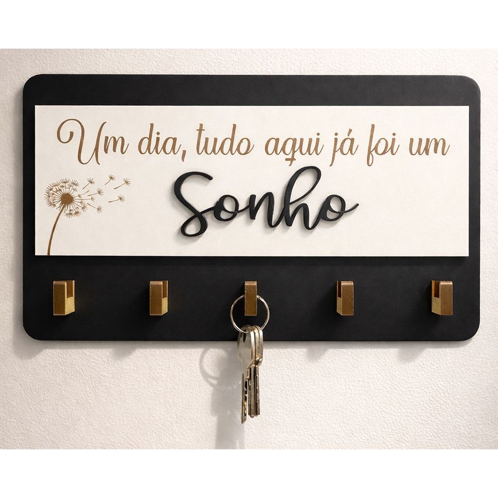 Porta Chaves Decorativo Para Parede 05 Ganchos Em MDF em Oferta na Shopee