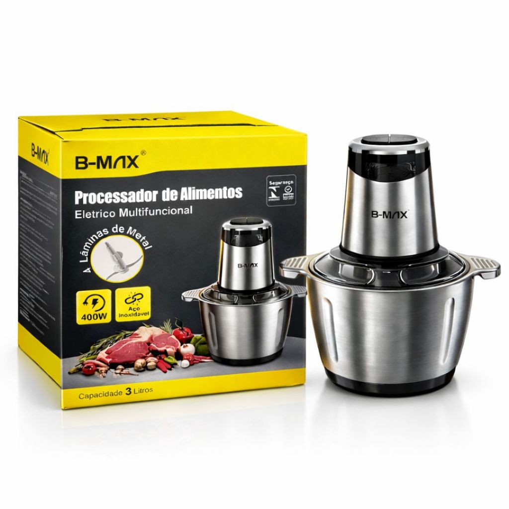 Processador de Alimentos Elétrico 3 Litros 400W Multifuncional Inox 110V