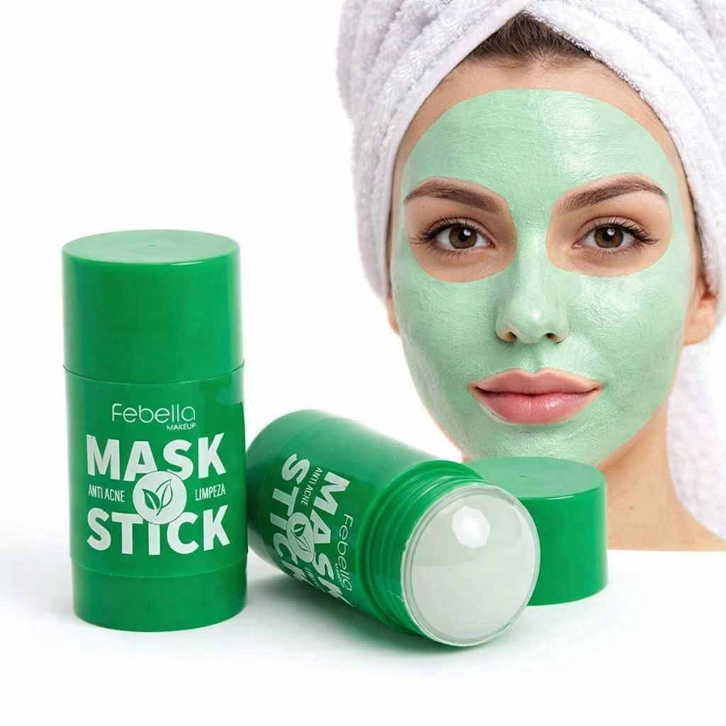 Máscara Facial em Stick Chá Verde - Antiacne e Limpeza Profunda - Febella em Oferta na Shopee