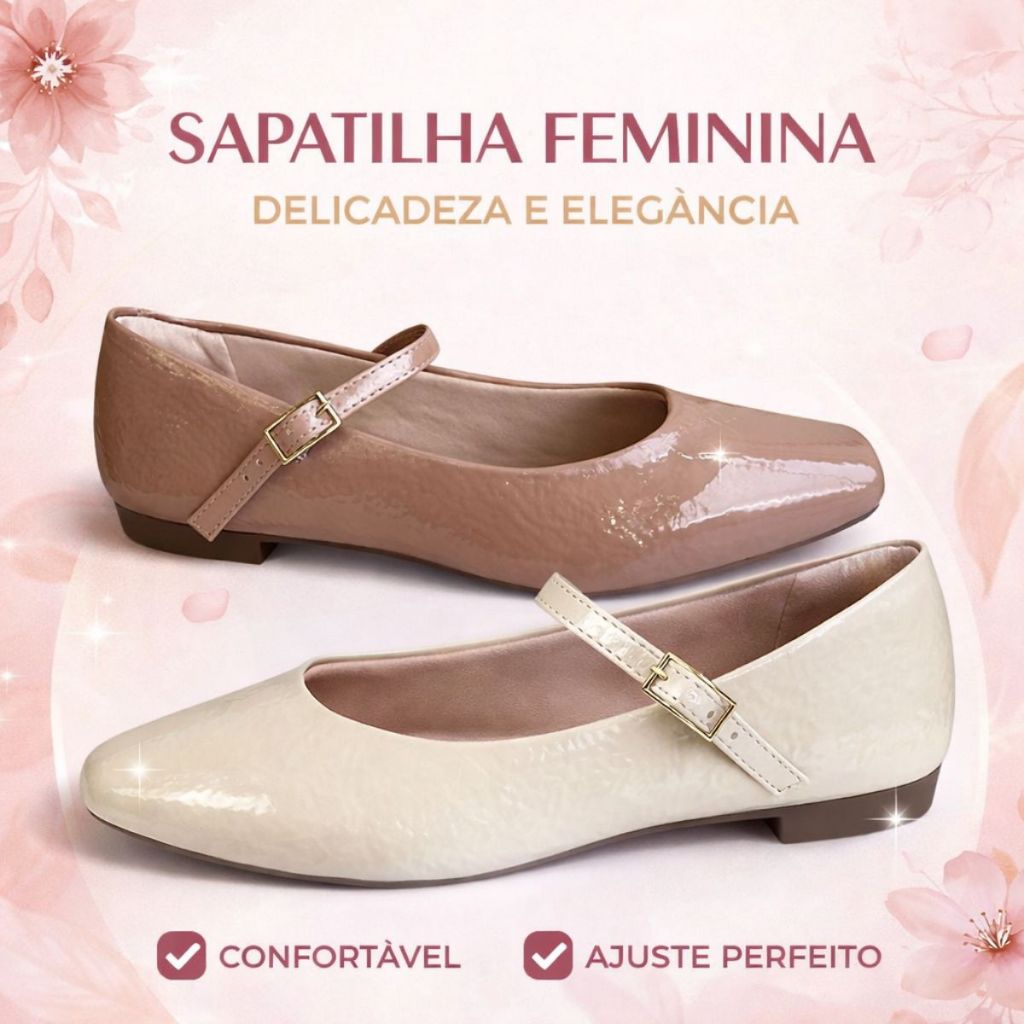 SAPATILHA BAILARINA SUA CIA 8222  BICO QUADRADO CONFORTÁVEL MACIA