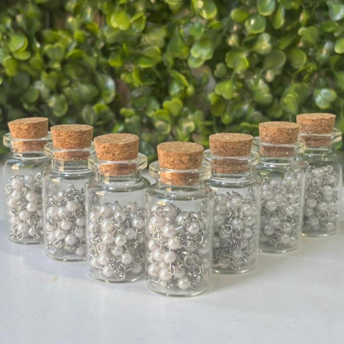Kit 24 Terço Lembrancinha No Vidrinho Perola Branco Pescoço 1° Eucaristia Crisma Batizado