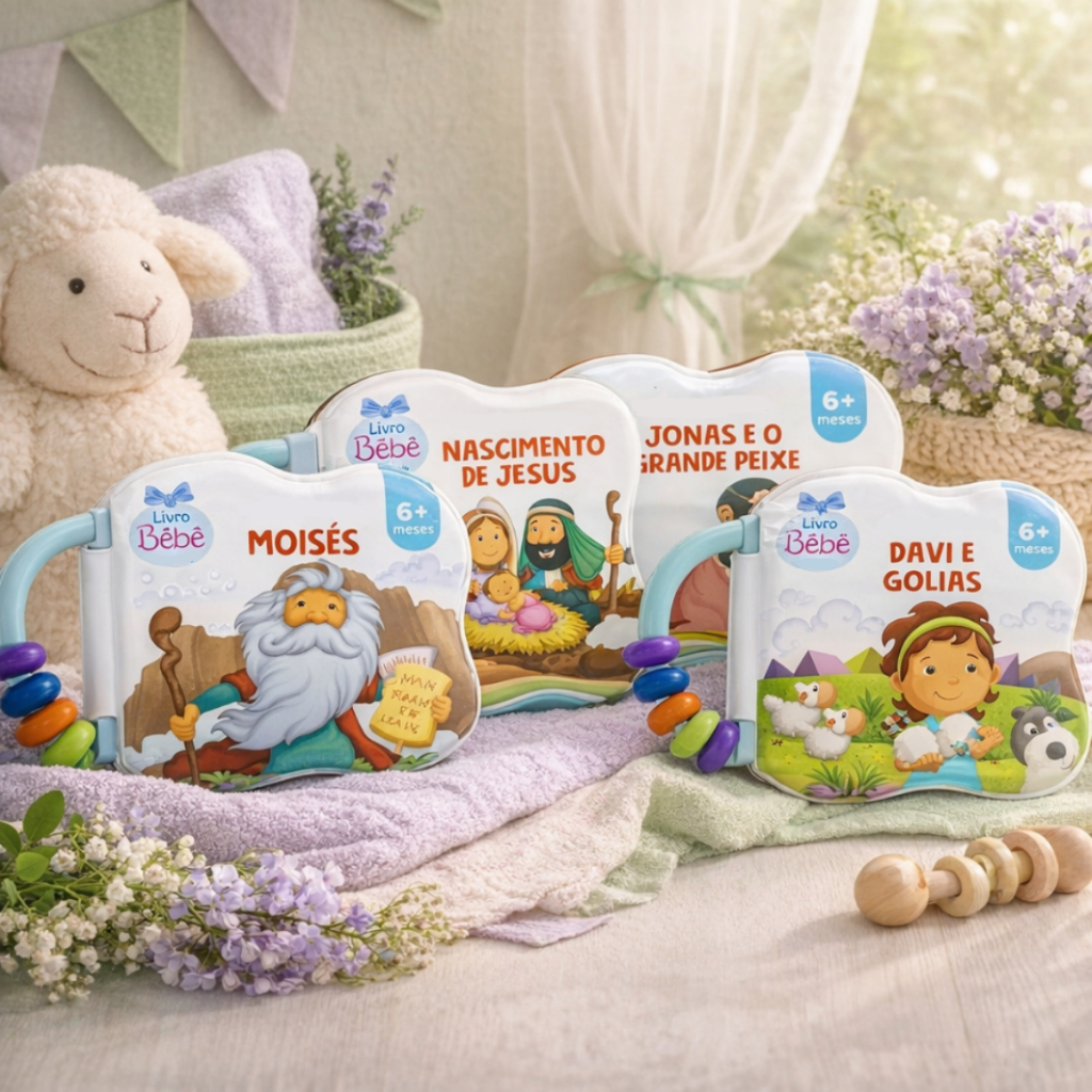 Livro Bíblico Cristão de Banho Com Chocalho História Davi e Golias Infantil Para Bebê TodoLivro
