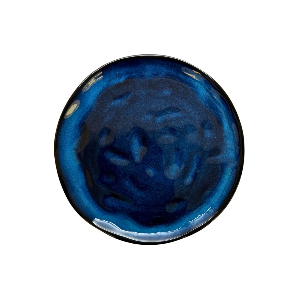 Jogo com 2 pratos de sobremesa azul/preto cerâmica esmaltado