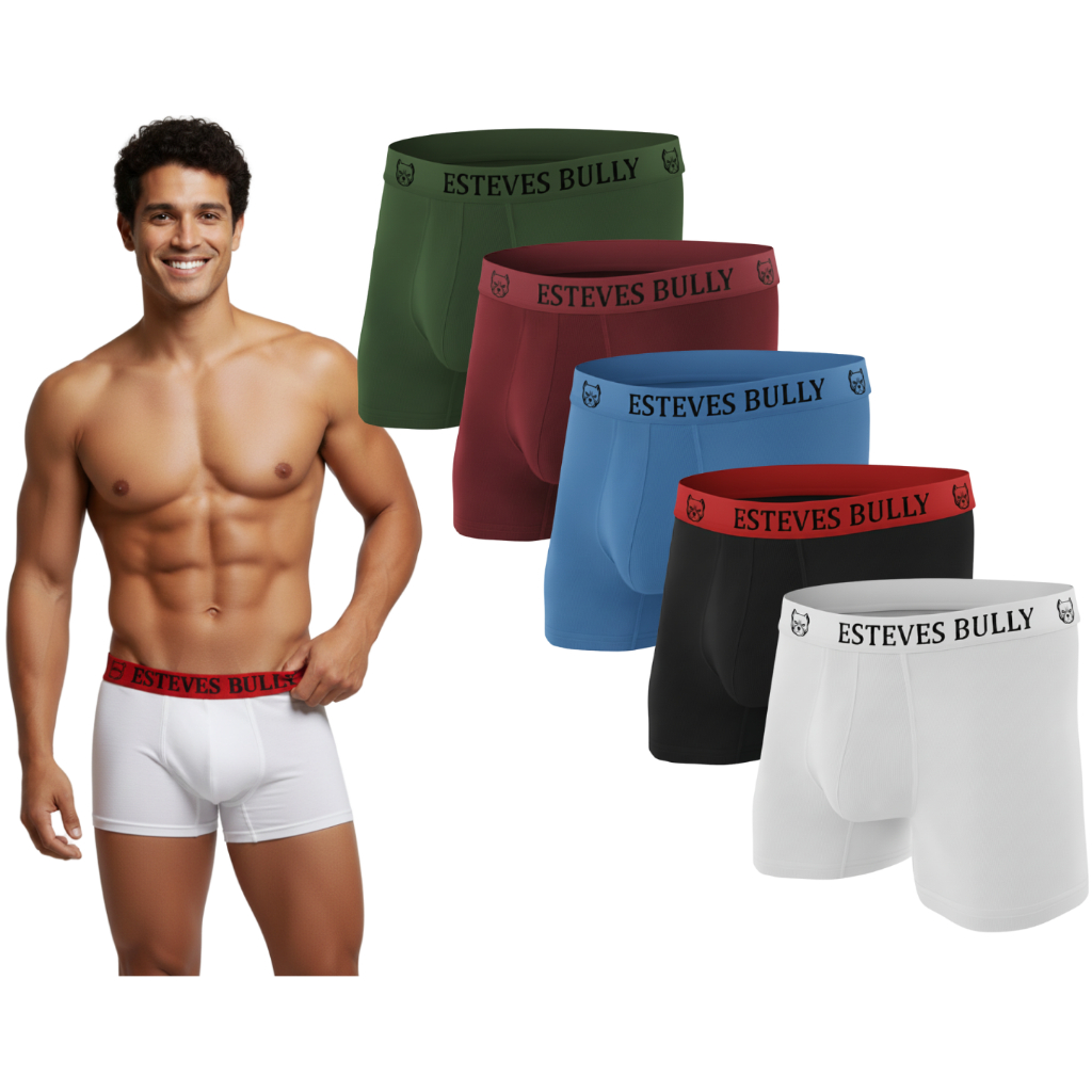 Kit com 5 Cuecas Boxers Masculino  Adulto Cueca Box Premium Com Forro 100% Algodão