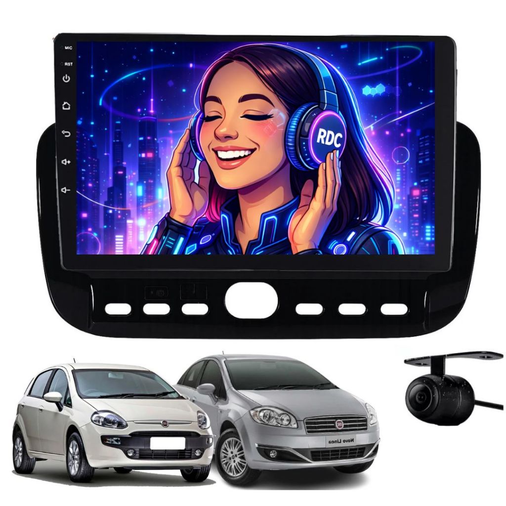 Kit Central Multimídia 9 Polegadas Carplay e Android Auto Punto Via Cabo 2013 a 2017 Linea 2015 a 2016
