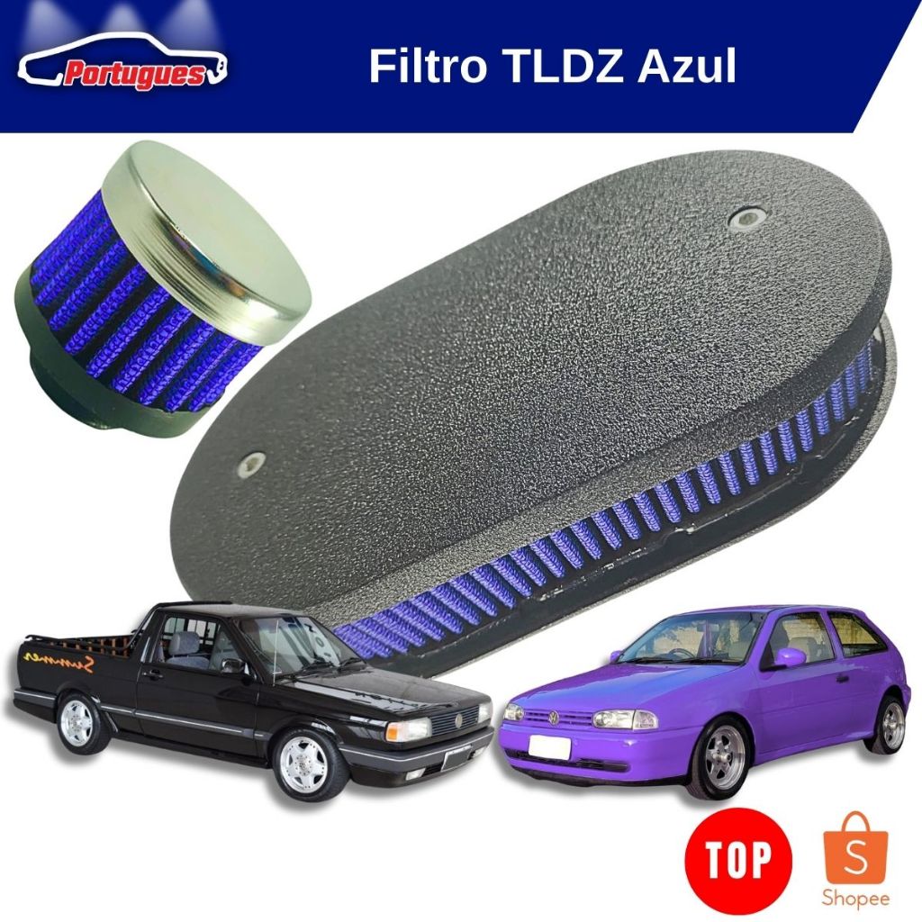 Filtro Esportivo Carburador Tldz Azul Micro Texturizado Preto + Suspiro Grátis Gol Uno Escort...
